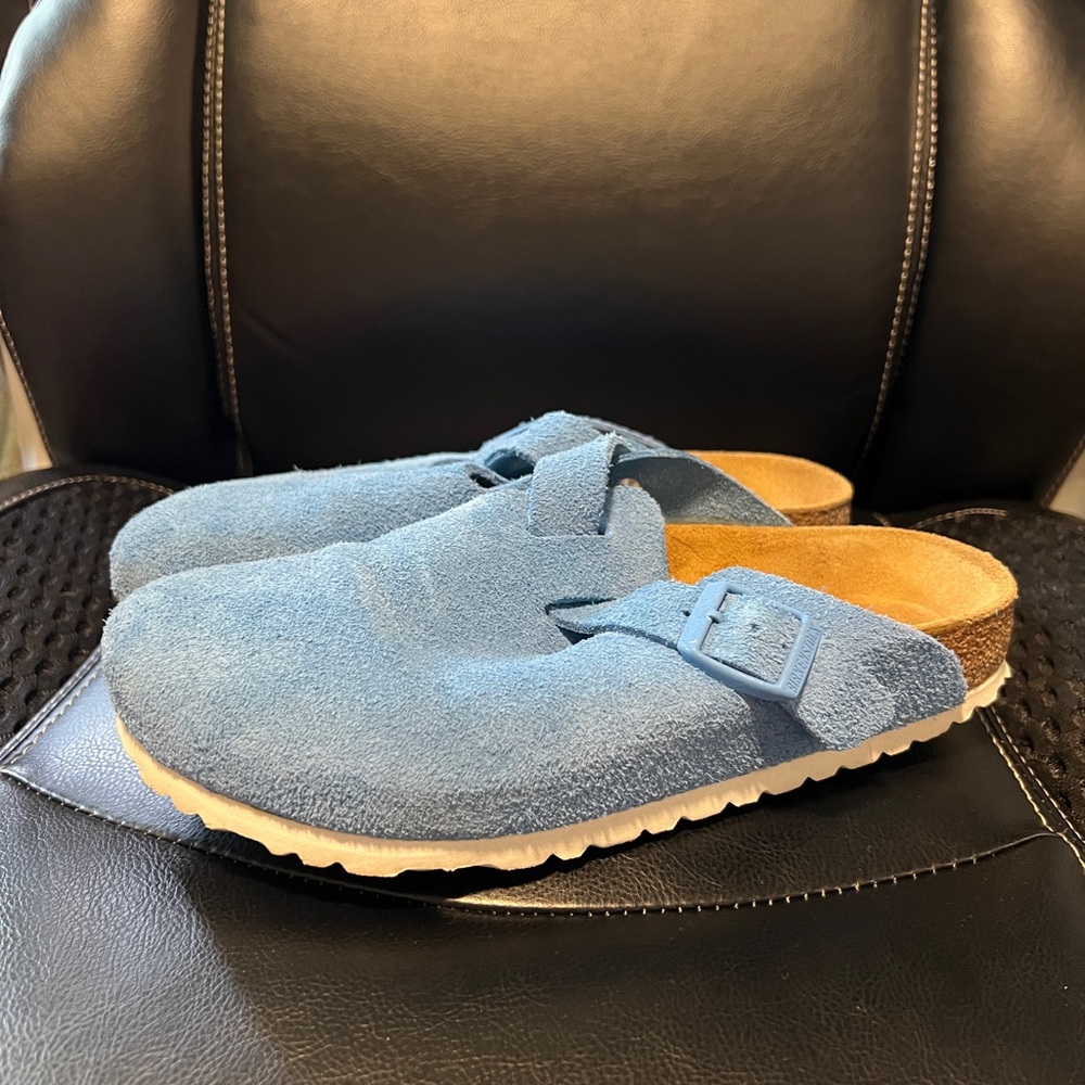 Birkenstock Blue Suede Boston Clog, sz 38
